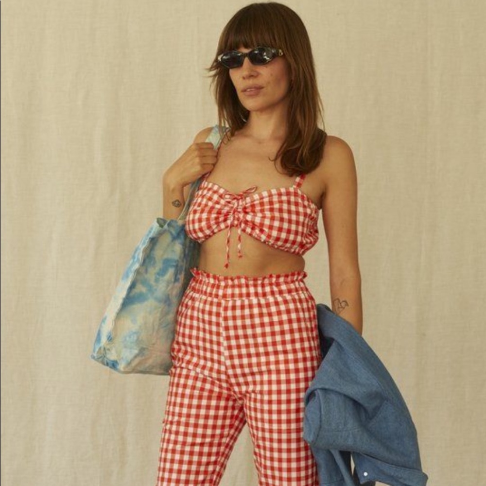 Lykke Wullf Copper Gingham Melon Crop Tank